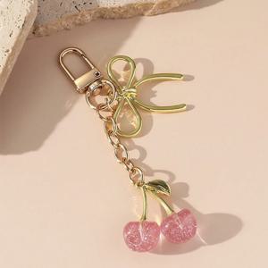 여성을위한 레드 체리 펜던트 키 체인 귀여운 가방 장식 다기능 보석 자동차 키 액세서리 유행 매력 열쇠 고리