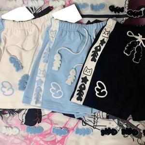 여름 일본 하이 웨이스트 반바지 여성 귀여운 고양이 만화 프린트 코튼 짧은 바지 캐주얼 패션 여성 바지 반바지 새로운