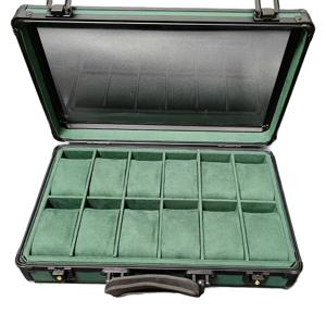 창이있는 12 슬롯 알루미늄 보석 보관 상자, 시계 서류 가방 용 투명 탑 라이트 럭셔리 시계 케이스 주최자
