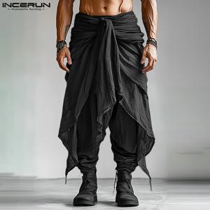 패션 INCERUN 여름 봄 남성 캐주얼 바지 하렘 바지 Pleated Long Trousers streetwear Oversize Men's Clothing S-5XL