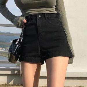 봄 여름 여성 데님 반바지 패션 여성 와이드 레그 짧은 청바지 바지 여성 하이 웨이스트 블랙 캐주얼 반바지 소녀