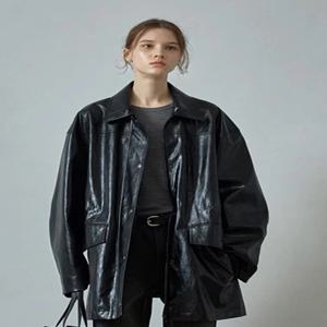 여성용 중간 길이 가죽 재킷 코트 가을 겨울 신상 출퇴근 스타일 루즈핏 긴소매 스퀘어 칼라 PU 소재