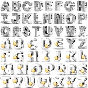 925 스털링 실버 레터 참 비즈 A-Z 골든 러브 알파벳 참 여성용 고급 DIY 생일 주얼리 선물