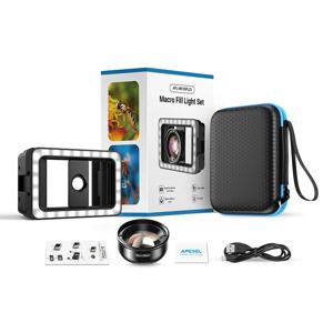 iPhone 및 Android용 APEXEL 100mm HD 매크로 렌즈, LED 필 라이트 및 범용 클립 포함 – 전문 클로즈업 사진 액세서리