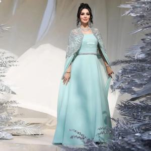 Shalw 크리스탈 케이프와 구슬 이브닝 드레스 두바이 정장 이브닝 가운 라인 쉬폰 웨딩 파티 드레스 맞춤형