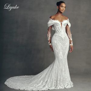 리유케 맞춤 제작 고급 자수 머메이드 웨딩드레스 탈부착 가능한 트레인 2 in 1 레이스 트럼펫 브라이덜 가운