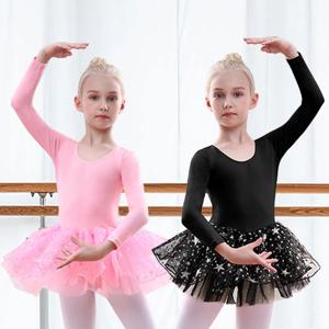 여자 발레 레오타드 투투 스커트 긴 소매 반짝 이는 스타 프린트 댄스 투투 드레스 유아 귀여운 투투 댄스 스커트