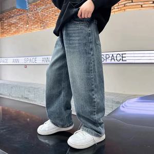 새로운 남성 데님 청바지 2025 새로운 스타일리쉬한 와이드 레그 아동복 남아 의류 가을 캐주얼 스타일 무상표 등록 상표 없음