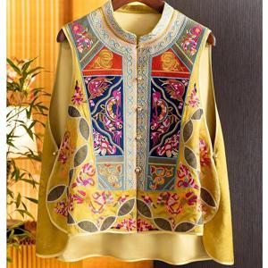 새틴 실크 수 놓은 조끼 여성 중국 스타일 빈티지 자카드 조끼 민소매 레트로 탑 여성 가을 ​​새로운 패션