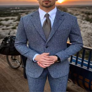 레트로 영국 남성 정장 2 조각 (블레이저 + 조끼 + 바지) 싱글 브레스트 정장 재킷 정장 패션 헤링본 웨딩 비즈니스