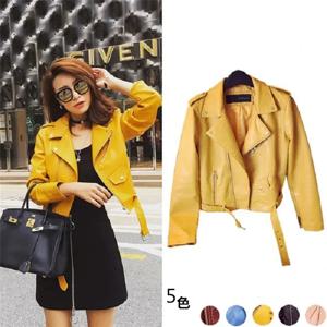 한국 스타일 쁘띠하고 세련된 다용도 재킷 여성 봄 기질 고급 보라색 가죽 재킷