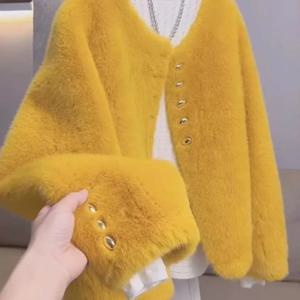 고급 시뮬레이션 밍크 모피 비수기 클리어런스 모피 코트 겨울 재킷 여성용 짧은 스타일 모피 및 패브릭 결합