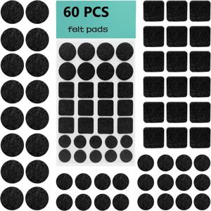 의자 가구 다리 보호대용 자체 접착식 검정색 펠트 패드 60개 팩 3mm 두께 패드 긁힘 방지 및 소음 감소