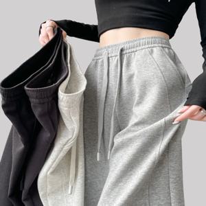 하이웨이스트 스트레이트 레그 와이드 레그 팬츠 여성용 스포티 슬림핏 바나나 포플러 봄 가을 스몰 사이즈 캐주얼 트라우저