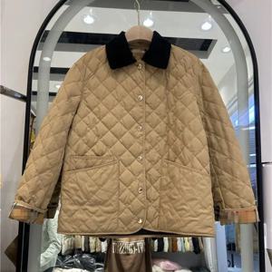 여성용 짧은 얇은 다운 재킷  가을 겨울 새로운 스타일 레트로 코듀로이 패치워크 다이아몬드 아우터웨어 한국 스타일 스트레이트 컷