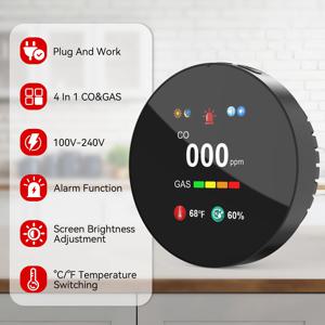 CHZHVAN 일산화탄소 감지기 및 가스 4-in-1 천연가스&일산화탄소 경보기 온도&습도 감지 홈 보안 경보기