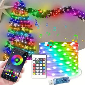 LED 요정 조명 스트립 크리스마스 조명 스마트 블루투스 USB 음악 장식 조명 가랜드 웨딩 생일 파티 장식용
