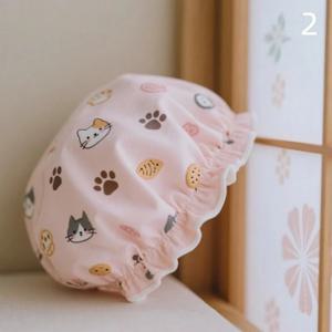 1개 여성용 샤워 캡 방수 넓은 탄성 밴드 재사용 가능한 욕실 캡 만화 고양이 곰 강아지 샤워 모자 욕실 액세서리