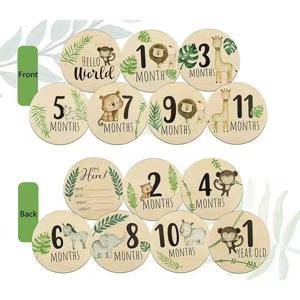 7개입 월별 아기 성장 기록 카드와 발표판 나무 아기 연령 기록 기념품 양면 사진 소품 남아 여아용