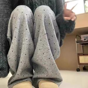 2025년 초가을 폴카 도트 와이드 레그 팬츠 여성 캐주얼 드레이핑 부드럽고 편안한 롱 트라우저 하이웨이스트 출퇴근 스타일