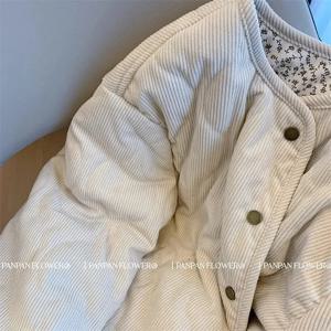 여성용 겨울 신상품 루즈핏 다용도 플란넬 패치워크 프린트 다이아몬드 그리드 코튼 코트 독특한 디자인의 살구색 상의