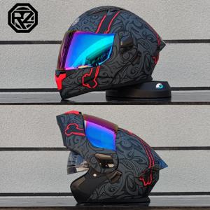 ORZ 맞춤형 오토바이 풀페이스 헬멧 남녀 패션 듀얼 렌즈 헬멧 모토크로스 레이싱 모듈러 플립업 카스코 모토