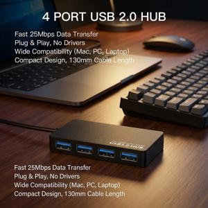 고속 USB 2.0 허브 4포트 데이터 케이블 분배기 어댑터 향상된 연결성을 위한 멀티 시스템 플러그 앤 플레이 확장기