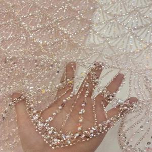 1야드 고급 아프리카 스팽글 비즈 레이스 원단, 신부 웨딩 신랑용 고품질 나이지리아 프랑스 튤 자수 재봉용