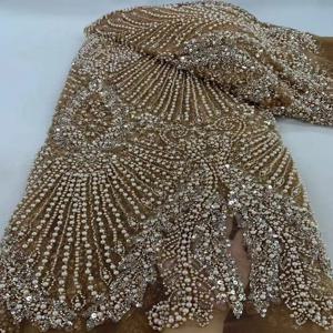 1야드 아프리카 수제 비즈 레이스 원단 2026 프랑스 스팽글 나이지리아 자수 신부용 메쉬 재봉용