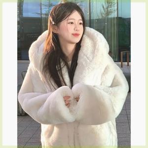 여성용 겨울 두꺼운 중간 길이 퍼 코트 2025 신상 친환경 토끼털 플러시 재킷 여성 아우터