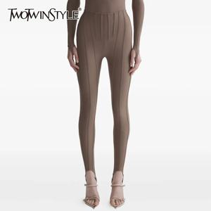 TWOTWINSTYLE 솔리드 스플라이스드 폴드 시크 바지 여성용 하이웨이스트 슬림 스트리트웨어 미니멀리스트 여성 팬츠 가을 신상 패션