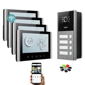 HOMSECUR 투야 앱 7인치 와이파이 비디오 도어폰 통화 도어벨 인터콤 원버튼 잠금 해제 4가족용