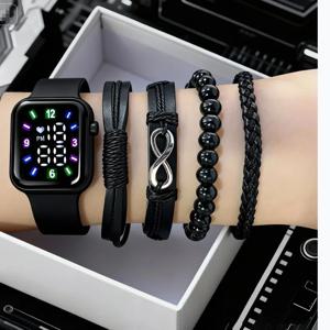 새로운 커플 여성 레저 패션 전자 시계 야광 손목시계 + 심플 나비 목걸이 팔찌 귀걸이 반지