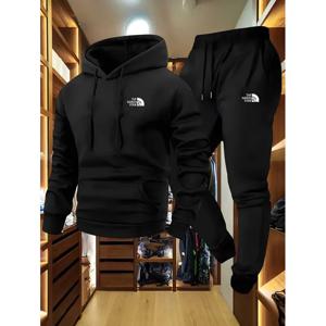 남성용 가을 겨울 패턴 캐주얼 투피스 세트 후드 스웨트셔츠와 주머니가 있는 바지 레귤러 핏 아웃도어 스포츠 슈트