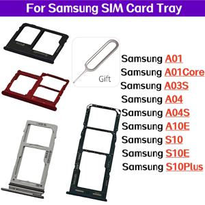 삼성 갤럭시 A01 A01Core A03S A04 A04S A10E S10 S10Plus + S10E용 SIM 카드 트레이 홀더 듀얼 슬롯 교체 부품