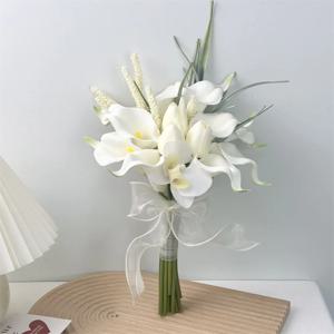 꽃다발 신부 부케 인조 칼라 백합 인조 튤립 꽃, 웨딩 세레모니 축제 장식용 신부 들러리 부케