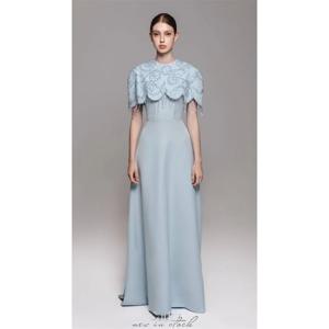 캐시 맞춤형 연한 파란색 O넥 프롬 드레스 정교한 케이프 A라인 지퍼 백 웨딩드레스 바닥 길이 이브닝 드레스 2025