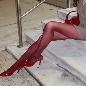 여성용 광택 버건디 불투명 타이즈, 하이 스트레치 솔리드 컬러 발목까지 오는 팬티스타킹, 파티 및 이브닝웨어용