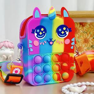 1개 귀여운 유니콘 동전 지갑 버블 크로스바디 백, 소녀 소년 학생용 선물 액세서리 메신저 백 동전 지갑 팝 백