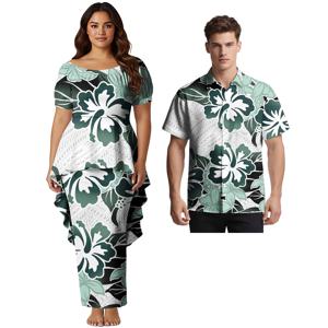 커스텀 패턴 스윗 러버스 의류 플로럴 프린트 여성 롱 드레스 남성 하와이안 캐주얼 셔츠 사모아 폴리네시아 커플 슈트
