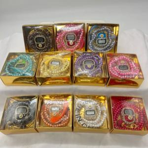 새로운 리셋 핑거 카운터 기도 구슬 세트 (종이 상자 포함), 99개 크리스탈 유리 구슬 팔찌 조합 세트, 라마단 기도 구슬 선물