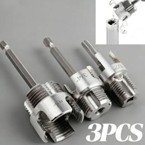 3개입 내외부 나사 가공 도구, 이중 기능 파이프 나사 절단기, 1/2인치, 3/4인치 및 1인치 PVC/플라스틱 파이프에 적합