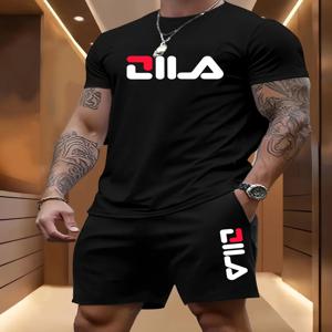 남성 여름 해변 스포츠 정장 캐주얼 야외 농구 스포츠 편안한 투피스 세트, 패션 루즈 티셔츠와 반바지