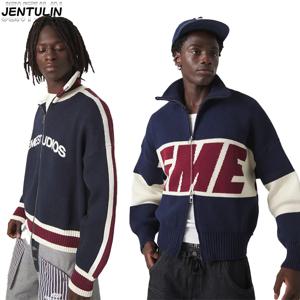 스트리트 패션 브랜드 패션 오버사이즈 스웨터 여성용 겨울 따뜻한 레터 스플라이싱 자수 가디건 심플 지퍼 가디건