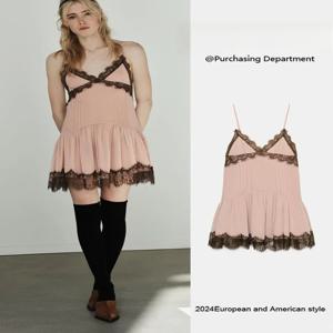 봄 신상 여성 드레스 우아하고 다재다능한 레이스 스플라이싱 숏 드레스 에스닉 무대 의상 튜닉 탑 스커트