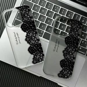 레터 블랙 레이스 폰 케이스 아이폰 17 16 15 14 13 12 11 프로 맥스 13 12 17 에어 16 플러스 충격 방지 소프트 투명 케이스