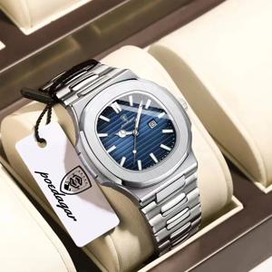 포에다가 캐주얼 커플 시계 방수 야광 날짜 표시 스테인리스 스틸 러브 손목시계 사각 쿼츠 시계 남자친구 선물용 레로즈