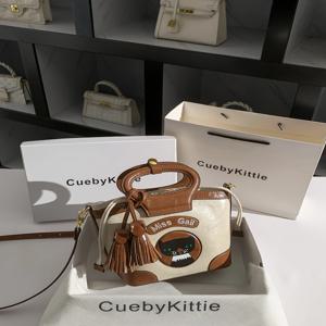 큐비 키티 럭셔리 고양이 바구니 핸드백 여성용 크로스바디 숄더백 2026 신상 통근용 캔버스 내부 지퍼 잠금