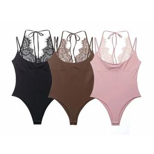 여성 퓨어 컬러 레이스 점프수트 여성용 원피스 수트 반바지 미드 웨이스트 여성 점프수트