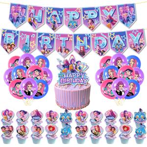 만화 소녀 사냥꾼 일회용 파티 식기류 배너 풍선 생일 장식 케이크 토퍼 베이비 샤워용 인서트